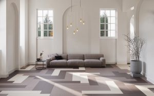 Mosa core collection patterned floor in grey colors.